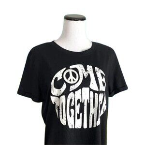 Sweet Soul "Come Together" NWT Peace Sign B&W T-Shirt M - Embroidered, Retro